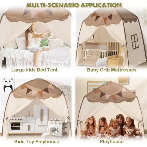 Extra Large Toddler Bed Tent ampamp Kids Play Tent Bed Tent with Flags ampamp Star Lights Portable ampamp Foldable Teepee Bed Canopy for Boys ampamp Girls Indoor Outdoor Dome Tent Playhouse 59x39x59 inGreenBrown