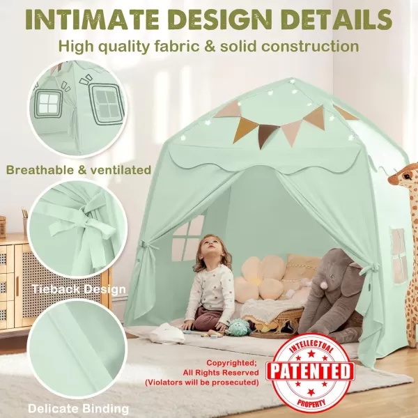 Extra Large Toddler Bed Tent ampamp Kids Play Tent Bed Tent with Flags ampamp Star Lights Portable ampamp Foldable Teepee Bed Canopy for Boys ampamp Girls Indoor Outdoor Dome Tent Playhouse 59x39x59 inGreenGreen