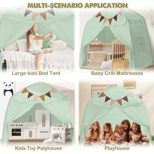 Extra Large Toddler Bed Tent ampamp Kids Play Tent Bed Tent with Flags ampamp Star Lights Portable ampamp Foldable Teepee Bed Canopy for Boys ampamp Girls Indoor Outdoor Dome Tent Playhouse 59x39x59 inGreenGreen