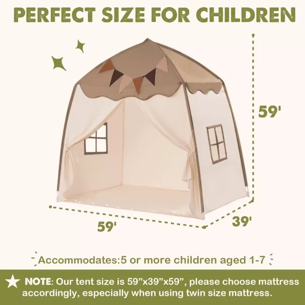 Extra Large Toddler Bed Tent ampamp Kids Play Tent Bed Tent with Flags ampamp Star Lights Portable ampamp Foldable Teepee Bed Canopy for Boys ampamp Girls Indoor Outdoor Dome Tent Playhouse 59x39x59 inGreenBrown