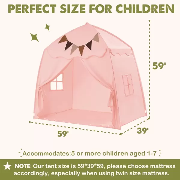 Extra Large Toddler Bed Tent ampamp Kids Play Tent Bed Tent with Flags ampamp Star Lights Portable ampamp Foldable Teepee Bed Canopy for Boys ampamp Girls Indoor Outdoor Dome Tent Playhouse 59x39x59 inGreenPink