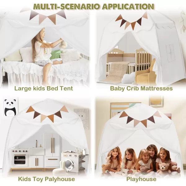 Extra Large Toddler Bed Tent ampamp Kids Play Tent Bed Tent with Flags ampamp Star Lights Portable ampamp Foldable Teepee Bed Canopy for Boys ampamp Girls Indoor Outdoor Dome Tent Playhouse 59x39x59 inGreenWhite
