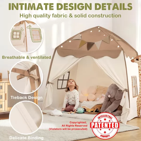 Extra Large Toddler Bed Tent ampamp Kids Play Tent Bed Tent with Flags ampamp Star Lights Portable ampamp Foldable Teepee Bed Canopy for Boys ampamp Girls Indoor Outdoor Dome Tent Playhouse 59x39x59 inGreenBrown