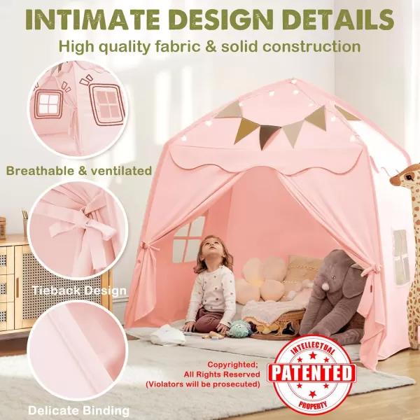 Extra Large Toddler Bed Tent ampamp Kids Play Tent Bed Tent with Flags ampamp Star Lights Portable ampamp Foldable Teepee Bed Canopy for Boys ampamp Girls Indoor Outdoor Dome Tent Playhouse 59x39x59 inGreenPink
