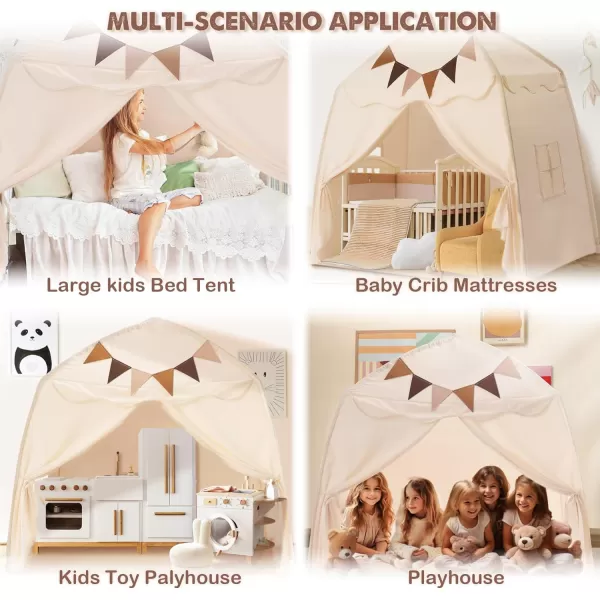 Extra Large Toddler Bed Tent ampamp Kids Play Tent Bed Tent with Flags ampamp Star Lights Portable ampamp Foldable Teepee Bed Canopy for Boys ampamp Girls Indoor Outdoor Dome Tent Playhouse 59x39x59 inGreenCream