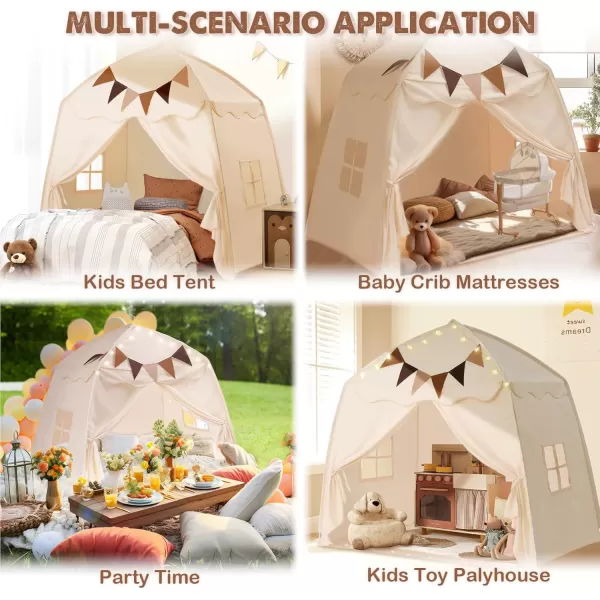 Extra Large Toddler Bed Tent ampamp Kids Play Tent Bed Tent with Flags ampamp Star Lights Portable ampamp Foldable Teepee Bed Canopy for Boys ampamp Girls Indoor Outdoor Dome Tent Playhouse 59x39x59 inGreenCream