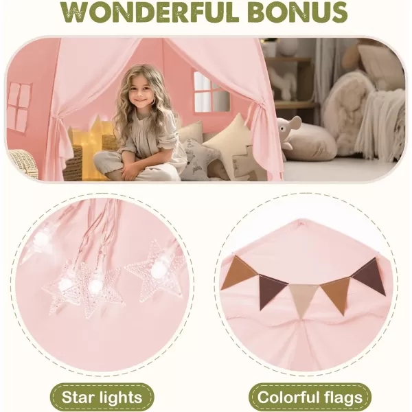 Extra Large Toddler Bed Tent ampamp Kids Play Tent Bed Tent with Flags ampamp Star Lights Portable ampamp Foldable Teepee Bed Canopy for Boys ampamp Girls Indoor Outdoor Dome Tent Playhouse 59x39x59 inGreenPink