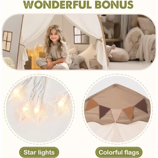 Extra Large Toddler Bed Tent ampamp Kids Play Tent Bed Tent with Flags ampamp Star Lights Portable ampamp Foldable Teepee Bed Canopy for Boys ampamp Girls Indoor Outdoor Dome Tent Playhouse 59x39x59 inGreenBrown