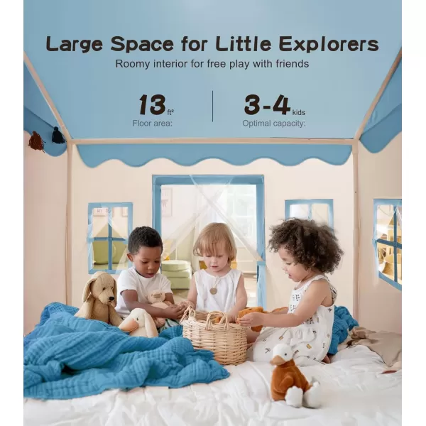 Large Kids Tent with mat Star Lights Tissue Garland Play Tent Indoor ampamp Outdoor Kids Play Tent for Girl ampamp Boy Aged 3 Kids Tent for Toddler 52quot x35quot x 52quot Play House with Windows WashableBlue Play Tent
