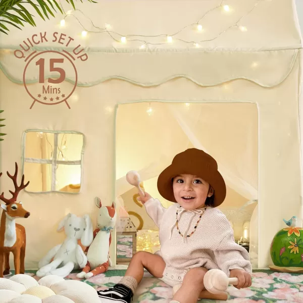 Large Kids Tent with mat Star Lights Tissue Garland Play Tent Indoor ampamp Outdoor Kids Play Tent for Girl ampamp Boy Aged 3 Kids Tent for Toddler 52quot x35quot x 52quot Play House with Windows WashableMedium Size Cream Tent