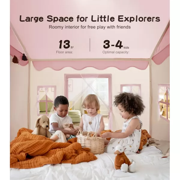 Large Kids Tent with mat Star Lights Tissue Garland Play Tent Indoor ampamp Outdoor Kids Play Tent for Girl ampamp Boy Aged 3 Kids Tent for Toddler 52quot x35quot x 52quot Play House with Windows WashablePlay Tent Pink