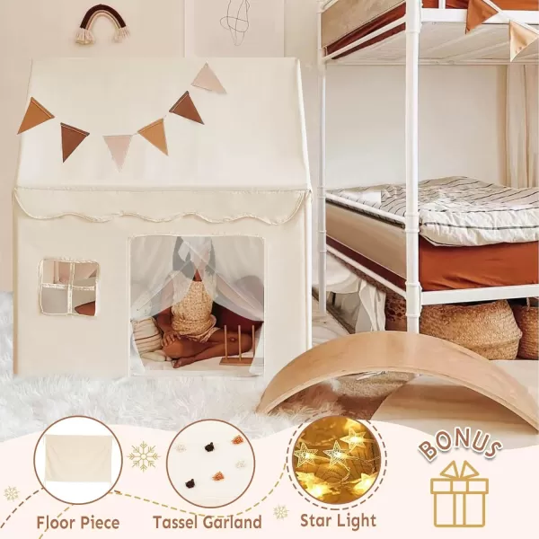 Large Kids Tent with mat Star Lights Tissue Garland Play Tent Indoor ampamp Outdoor Kids Play Tent for Girl ampamp Boy Aged 3 Kids Tent for Toddler 52quot x35quot x 52quot Play House with Windows WashableMedium Size Cream Tent