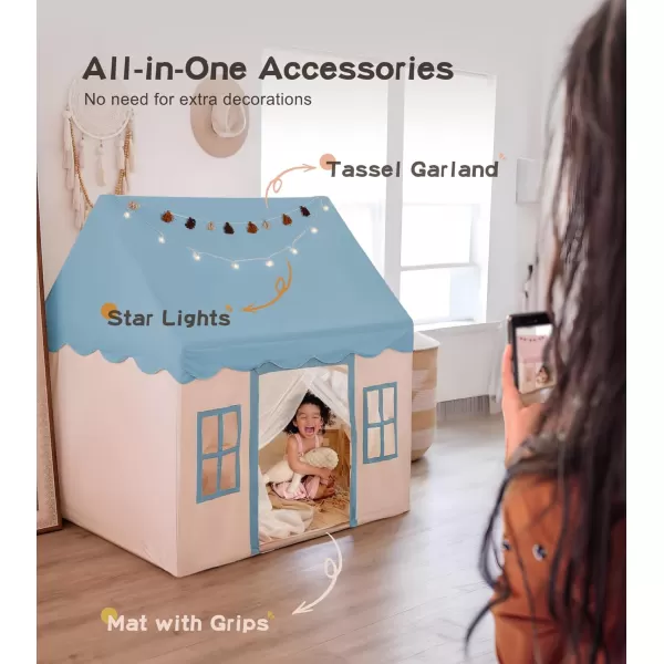 Large Kids Tent with mat Star Lights Tissue Garland Play Tent Indoor ampamp Outdoor Kids Play Tent for Girl ampamp Boy Aged 3 Kids Tent for Toddler 52quot x35quot x 52quot Play House with Windows WashableBlue Play Tent