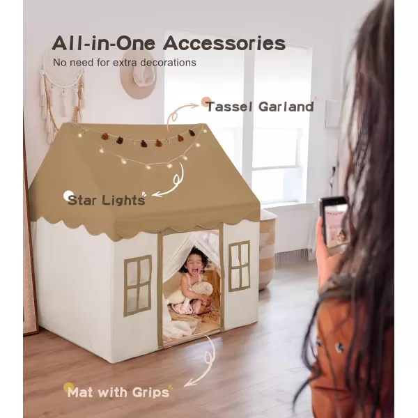 Large Kids Tent with mat Star Lights Tissue Garland Play Tent Indoor ampamp Outdoor Kids Play Tent for Girl ampamp Boy Aged 3 Kids Tent for Toddler 52quot x35quot x 52quot Play House with Windows WashableBrown Play Tent