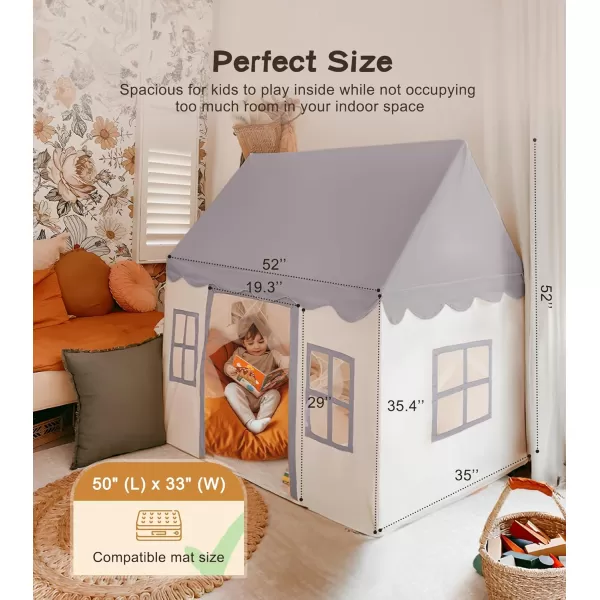 Large Kids Tent with mat Star Lights Tissue Garland Play Tent Indoor ampamp Outdoor Kids Play Tent for Girl ampamp Boy Aged 3 Kids Tent for Toddler 52quot x35quot x 52quot Play House with Windows WashableGrey Play Tent