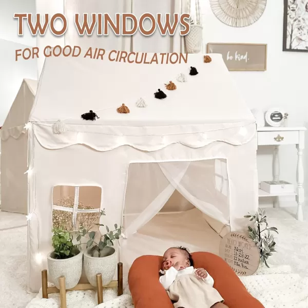 Large Kids Tent with mat Star Lights Tissue Garland Play Tent Indoor ampamp Outdoor Kids Play Tent for Girl ampamp Boy Aged 3 Kids Tent for Toddler 52quot x35quot x 52quot Play House with Windows WashableMedium Size Cream Tent