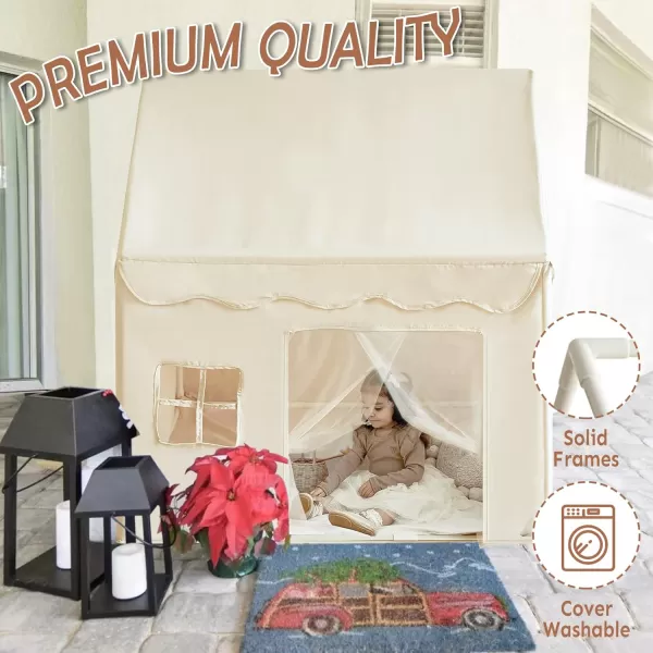 Large Kids Tent with mat Star Lights Tissue Garland Play Tent Indoor ampamp Outdoor Kids Play Tent for Girl ampamp Boy Aged 3 Kids Tent for Toddler 52quot x35quot x 52quot Play House with Windows WashableMedium Size Cream Tent