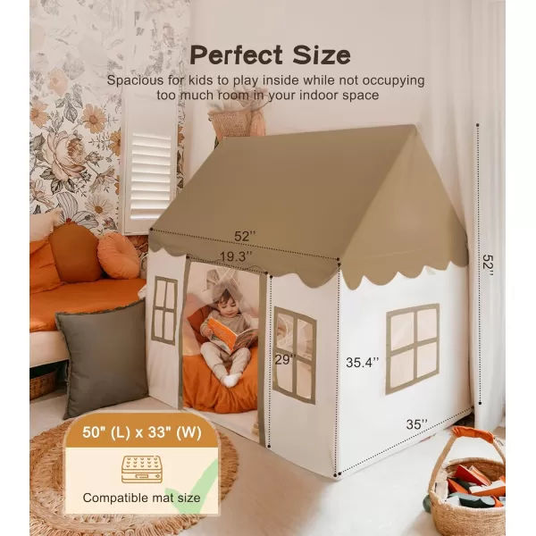 Large Kids Tent with mat Star Lights Tissue Garland Play Tent Indoor ampamp Outdoor Kids Play Tent for Girl ampamp Boy Aged 3 Kids Tent for Toddler 52quot x35quot x 52quot Play House with Windows WashableBrown Play Tent