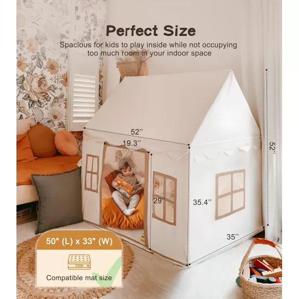 Large Kids Tent with mat Star Lights Tissue Garland Play Tent Indoor ampamp Outdoor Kids Play Tent for Girl ampamp Boy Aged 3 Kids Tent for Toddler 52quot x35quot x 52quot Play House with Windows WashablePlay Tent Cream