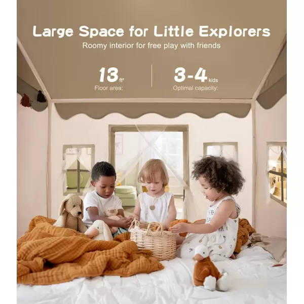 Large Kids Tent with mat Star Lights Tissue Garland Play Tent Indoor ampamp Outdoor Kids Play Tent for Girl ampamp Boy Aged 3 Kids Tent for Toddler 52quot x35quot x 52quot Play House with Windows WashableBrown Play Tent