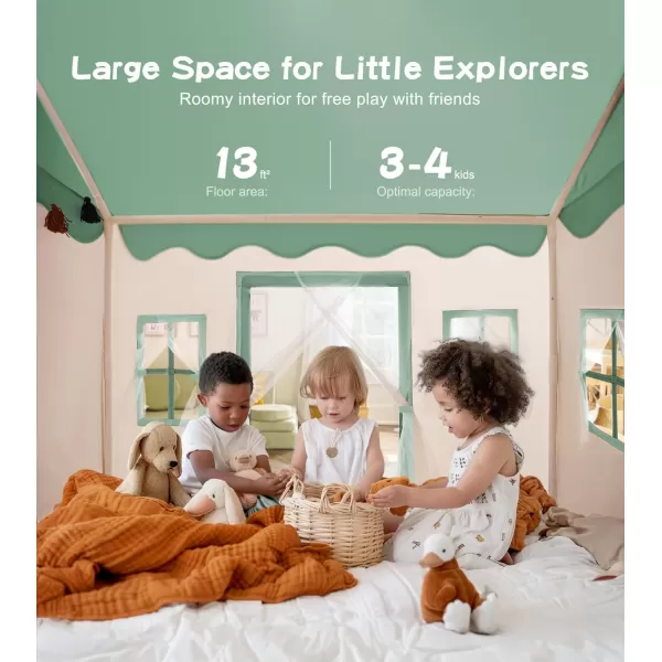 Large Kids Tent with mat Star Lights Tissue Garland Play Tent Indoor ampamp Outdoor Kids Play Tent for Girl ampamp Boy Aged 3 Kids Tent for Toddler 52quot x35quot x 52quot Play House with Windows WashableGreen Play Tent