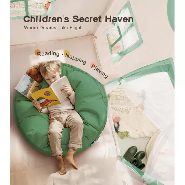 Large Kids Tent with mat Star Lights Tissue Garland Play Tent Indoor ampamp Outdoor Kids Play Tent for Girl ampamp Boy Aged 3 Kids Tent for Toddler 52quot x35quot x 52quot Play House with Windows WashableGreen Play Tent