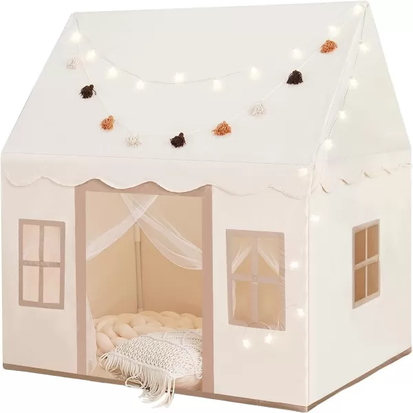 Large Kids Tent with mat Star Lights Tissue Garland Play Tent Indoor ampamp Outdoor Kids Play Tent for Girl ampamp Boy Aged 3 Kids Tent for Toddler 52quot x35quot x 52quot Play House with Windows WashableBrown Play Tent