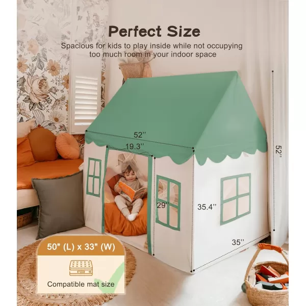 Large Kids Tent with mat Star Lights Tissue Garland Play Tent Indoor ampamp Outdoor Kids Play Tent for Girl ampamp Boy Aged 3 Kids Tent for Toddler 52quot x35quot x 52quot Play House with Windows WashableGreen Play Tent