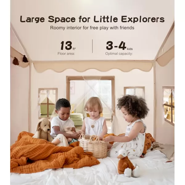 Large Kids Tent with mat Star Lights Tissue Garland Play Tent Indoor ampamp Outdoor Kids Play Tent for Girl ampamp Boy Aged 3 Kids Tent for Toddler 52quot x35quot x 52quot Play House with Windows WashablePlay Tent Cream