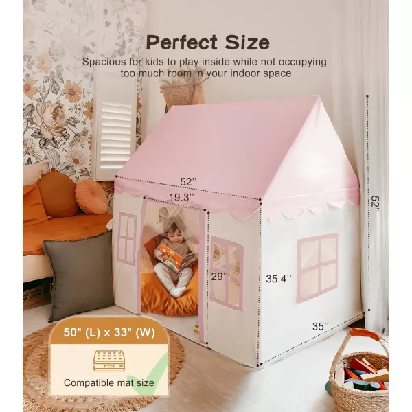 Large Kids Tent with mat Star Lights Tissue Garland Play Tent Indoor ampamp Outdoor Kids Play Tent for Girl ampamp Boy Aged 3 Kids Tent for Toddler 52quot x35quot x 52quot Play House with Windows WashablePlay Tent Pink