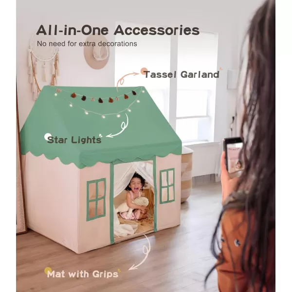 Large Kids Tent with mat Star Lights Tissue Garland Play Tent Indoor ampamp Outdoor Kids Play Tent for Girl ampamp Boy Aged 3 Kids Tent for Toddler 52quot x35quot x 52quot Play House with Windows WashableGreen Play Tent