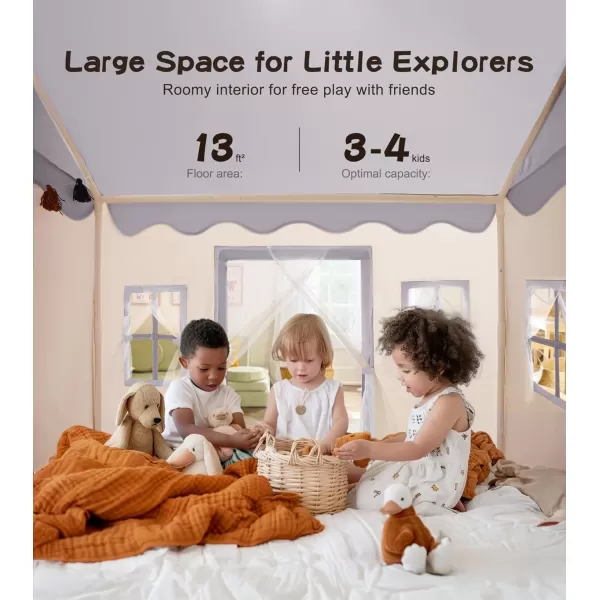 Large Kids Tent with mat Star Lights Tissue Garland Play Tent Indoor ampamp Outdoor Kids Play Tent for Girl ampamp Boy Aged 3 Kids Tent for Toddler 52quot x35quot x 52quot Play House with Windows WashableGrey Play Tent