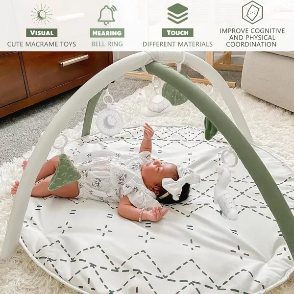 Tummy Time Mat with 6 Toys Macrame Baby Play Mat for Newborn Baby Gym with 12 Milestone Cards StageBased Sensory and Motor Skill Development Baby Play Gym Non Slip Mat Washable GreenGreen