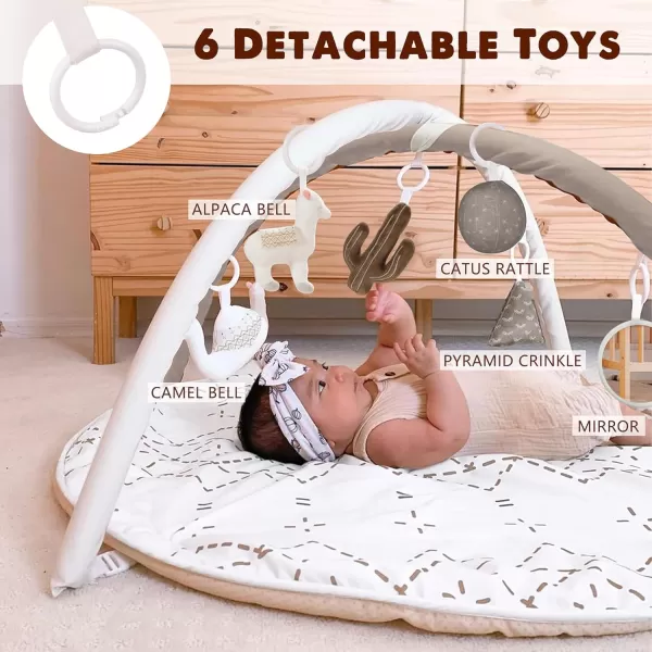 Tummy Time Mat with 6 Toys Macrame Baby Play Mat for Newborn Baby Gym with 12 Milestone Cards StageBased Sensory and Motor Skill Development Baby Play Gym Non Slip Mat Washable GreenKhaki