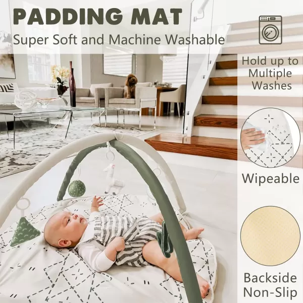 Tummy Time Mat with 6 Toys Macrame Baby Play Mat for Newborn Baby Gym with 12 Milestone Cards StageBased Sensory and Motor Skill Development Baby Play Gym Non Slip Mat Washable GreenGreen