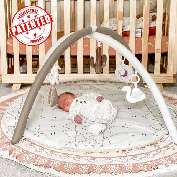 Tummy Time Mat with 6 Toys Macrame Baby Play Mat for Newborn Baby Gym with 12 Milestone Cards StageBased Sensory and Motor Skill Development Baby Play Gym Non Slip Mat Washable GreenKhaki