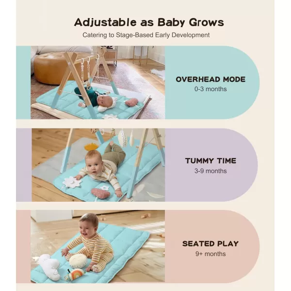 little dove Baby Play Gym Wooden Baby Gym with 6 Toys Foldable Play Gym Frame Activity Gym Hanging Bar Baby Toy Natural Wood Play Gym Baby Exercise Activity Gym Hanging Bar Newborn Baby GiftBlue Baby Gym With Mat