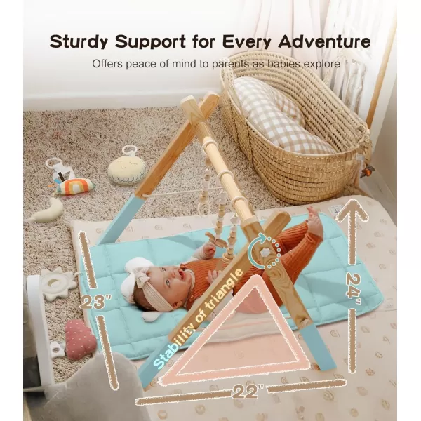 little dove Baby Play Gym Wooden Baby Gym with 6 Toys Foldable Play Gym Frame Activity Gym Hanging Bar Baby Toy Natural Wood Play Gym Baby Exercise Activity Gym Hanging Bar Newborn Baby GiftBlue Baby Gym With Mat