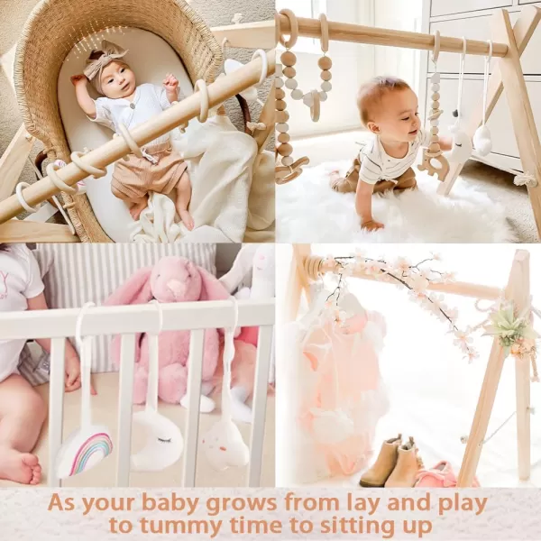 little dove Baby Play Gym Wooden Baby Gym with 6 Toys Foldable Play Gym Frame Activity Gym Hanging Bar Baby Toy Natural Wood Play Gym Baby Exercise Activity Gym Hanging Bar Newborn Baby GiftWood Baby Gym