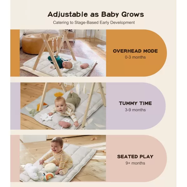 little dove Baby Play Gym Wooden Baby Gym with 6 Toys Foldable Play Gym Frame Activity Gym Hanging Bar Baby Toy Natural Wood Play Gym Baby Exercise Activity Gym Hanging Bar Newborn Baby GiftWooden Baby Gym With Mat