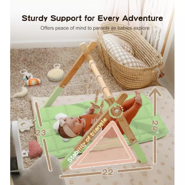 little dove Baby Play Gym Wooden Baby Gym with 6 Toys Foldable Play Gym Frame Activity Gym Hanging Bar Baby Toy Natural Wood Play Gym Baby Exercise Activity Gym Hanging Bar Newborn Baby GiftGreen Baby Gym With Mat