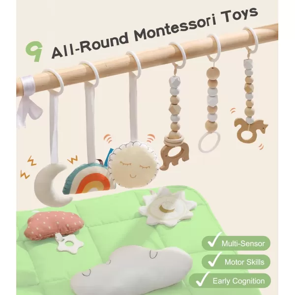 little dove Baby Play Gym Wooden Baby Gym with 6 Toys Foldable Play Gym Frame Activity Gym Hanging Bar Baby Toy Natural Wood Play Gym Baby Exercise Activity Gym Hanging Bar Newborn Baby GiftGreen Baby Gym With Mat