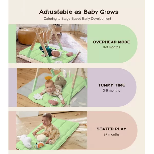little dove Baby Play Gym Wooden Baby Gym with 6 Toys Foldable Play Gym Frame Activity Gym Hanging Bar Baby Toy Natural Wood Play Gym Baby Exercise Activity Gym Hanging Bar Newborn Baby GiftGreen Baby Gym With Mat