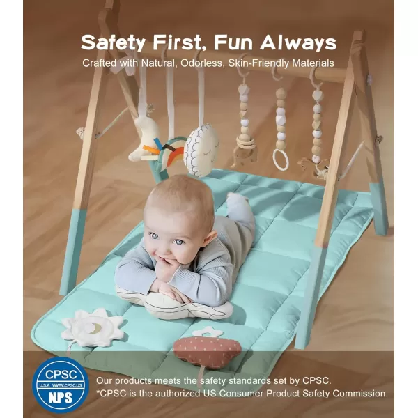 little dove Baby Play Gym Wooden Baby Gym with 6 Toys Foldable Play Gym Frame Activity Gym Hanging Bar Baby Toy Natural Wood Play Gym Baby Exercise Activity Gym Hanging Bar Newborn Baby GiftBlue Baby Gym With Mat