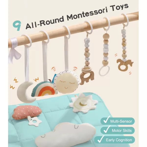 little dove Baby Play Gym Wooden Baby Gym with 6 Toys Foldable Play Gym Frame Activity Gym Hanging Bar Baby Toy Natural Wood Play Gym Baby Exercise Activity Gym Hanging Bar Newborn Baby GiftBlue Baby Gym With Mat