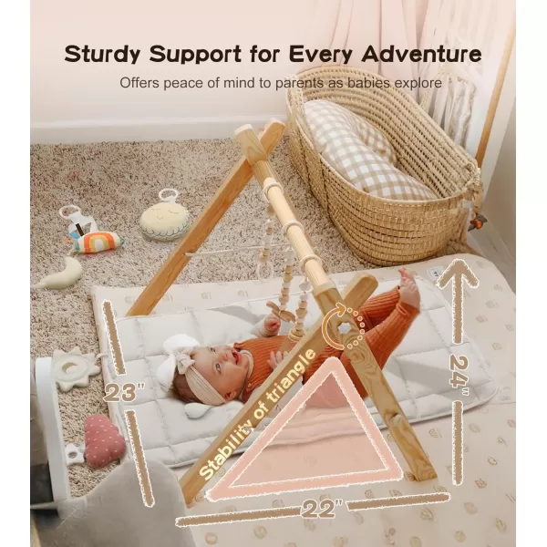 little dove Baby Play Gym Wooden Baby Gym with 6 Toys Foldable Play Gym Frame Activity Gym Hanging Bar Baby Toy Natural Wood Play Gym Baby Exercise Activity Gym Hanging Bar Newborn Baby GiftWooden Baby Gym With Mat