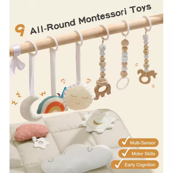 little dove Baby Play Gym Wooden Baby Gym with 6 Toys Foldable Play Gym Frame Activity Gym Hanging Bar Baby Toy Natural Wood Play Gym Baby Exercise Activity Gym Hanging Bar Newborn Baby GiftWooden Baby Gym With Mat