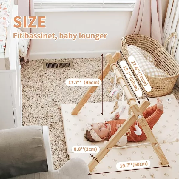 little dove Baby Play Gym Wooden Baby Gym with 6 Toys Foldable Play Gym Frame Activity Gym Hanging Bar Baby Toy Natural Wood Play Gym Baby Exercise Activity Gym Hanging Bar Newborn Baby GiftWood Baby Gym