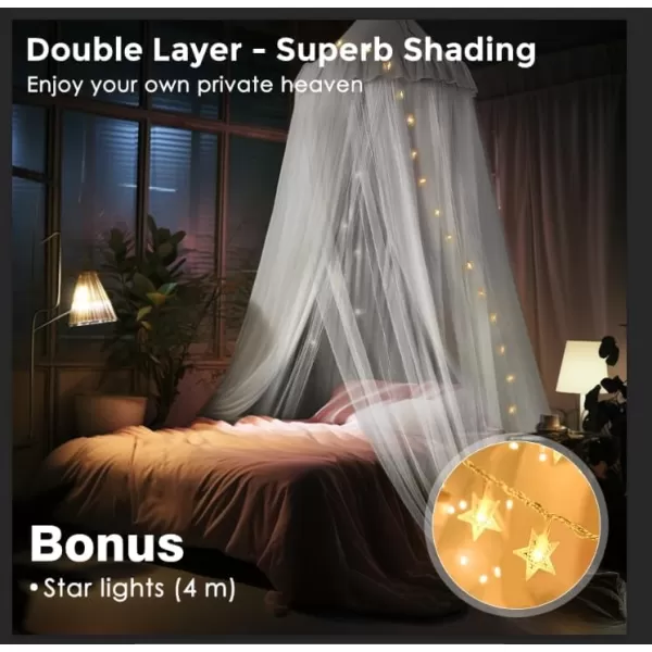 little dove Bed Canopy with Star Lights Double Layer Canopy for Bed Breathable Canopy Bed Curtain for Children Reading Nook Machine Washable Canopy for Kids Room 256x106Medium