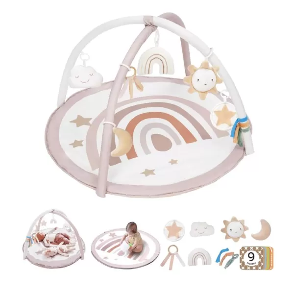 Baby Play Gym Mat Tummy Time Activity Mat with 7 Detachable Toys and 12 Milestone Cards for StageBased Sensory and Motor Skill Development Washable Play Mats for Infant Newborn Baby EssentialsRainbow